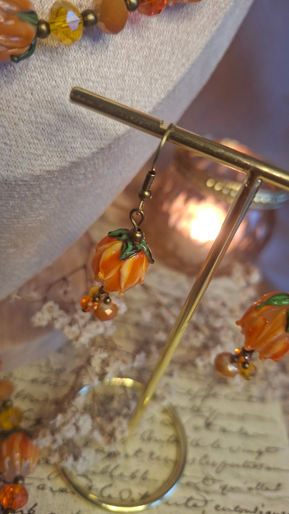 Schmuckset – Halskette, Armband & Ohrringe mit Lampwork-Blütenperlen