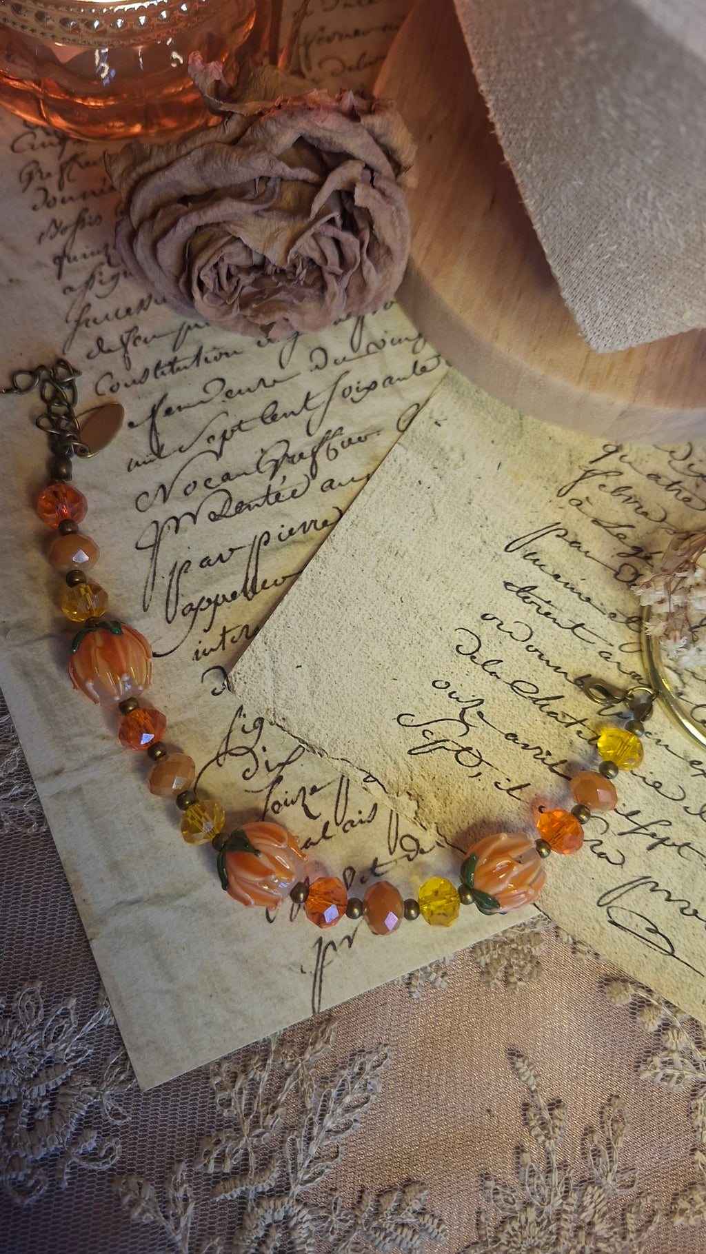 Schmuckset – Halskette, Armband & Ohrringe mit Lampwork-Blütenperlen