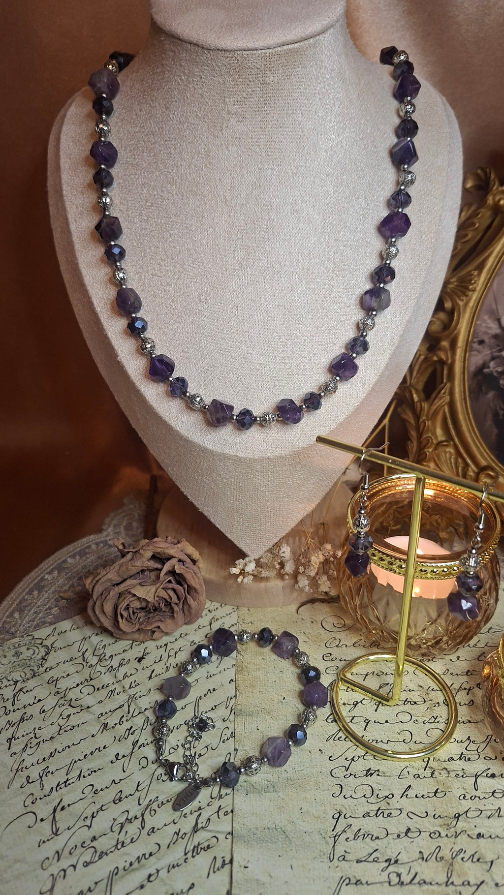 Amethyst Schmuckset – Halskette, Armband & Ohrringe