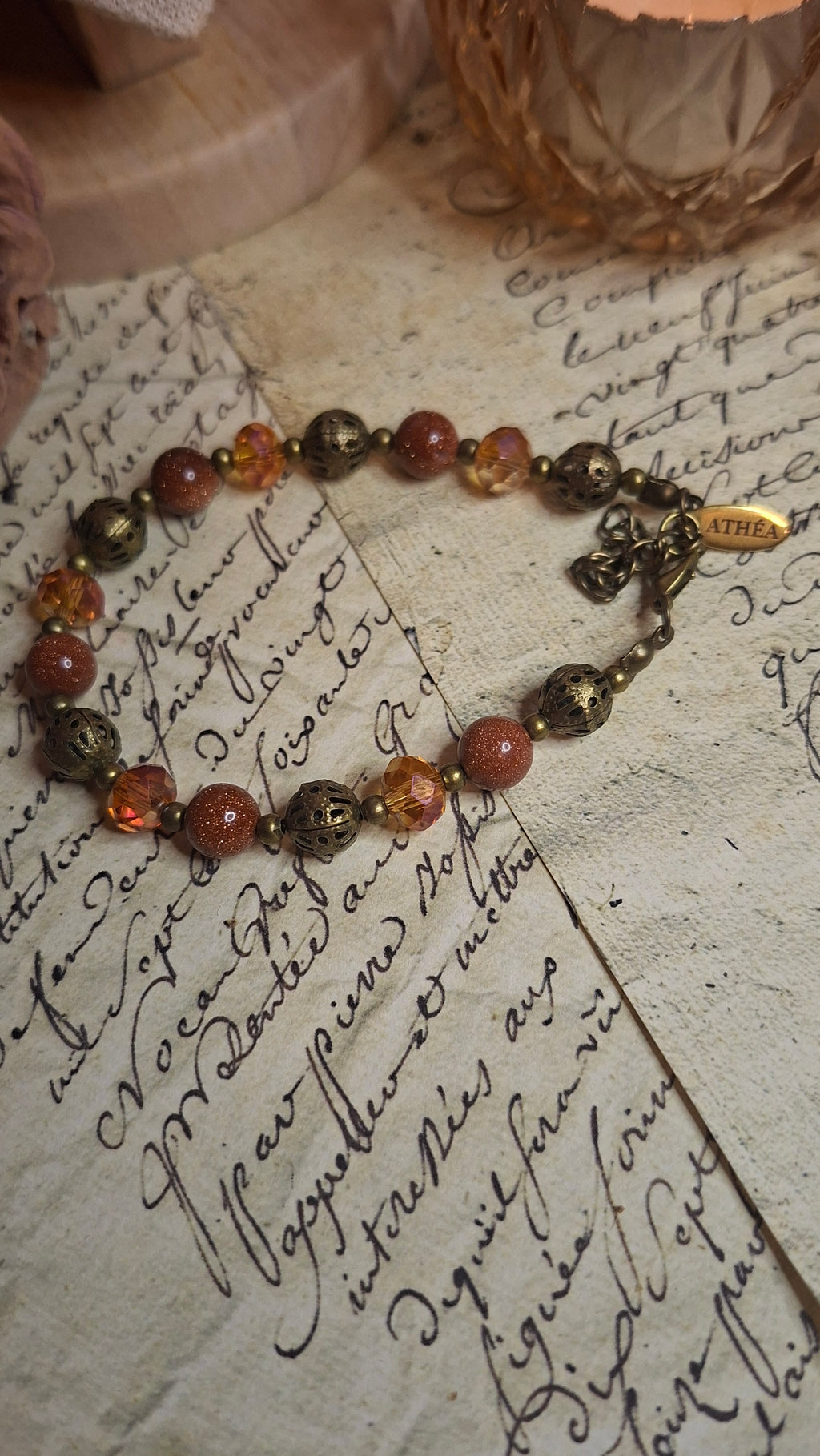 Terrakotta Perlen-Set – Halskette & Armband | Messing, Sandstein & Glasperlen