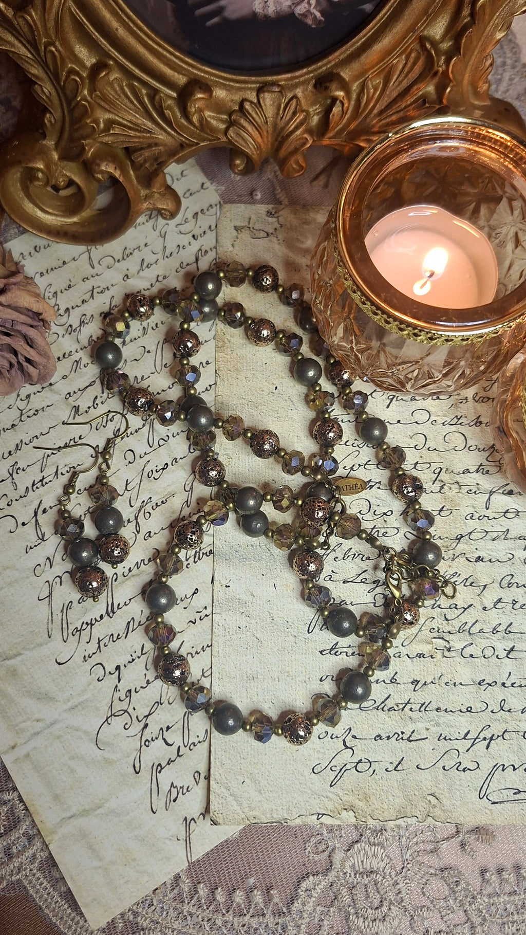 Pyrit & Lava Schmuckset – Halskette, Armband & Ohrhänger
