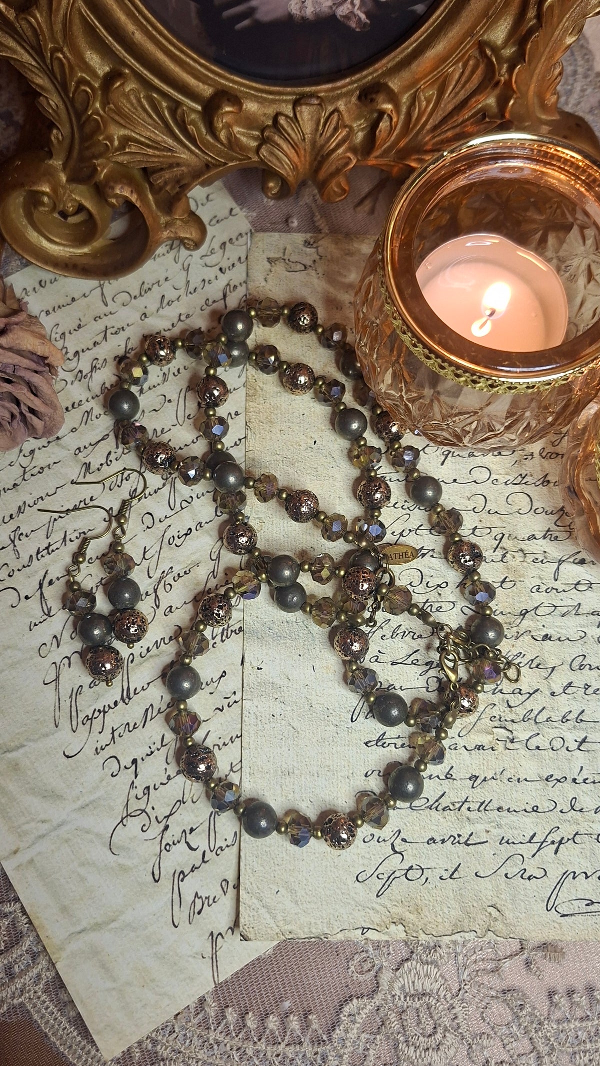 Pyrit & Lava Schmuckset – Halskette, Armband & Ohrhänger