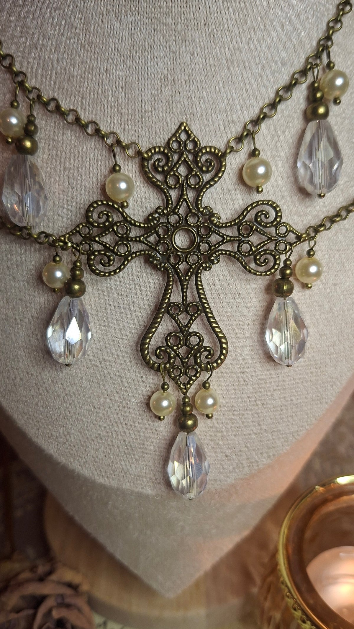 Vintage Collier – Doppelreihige Messing & Glasperlen Halskette