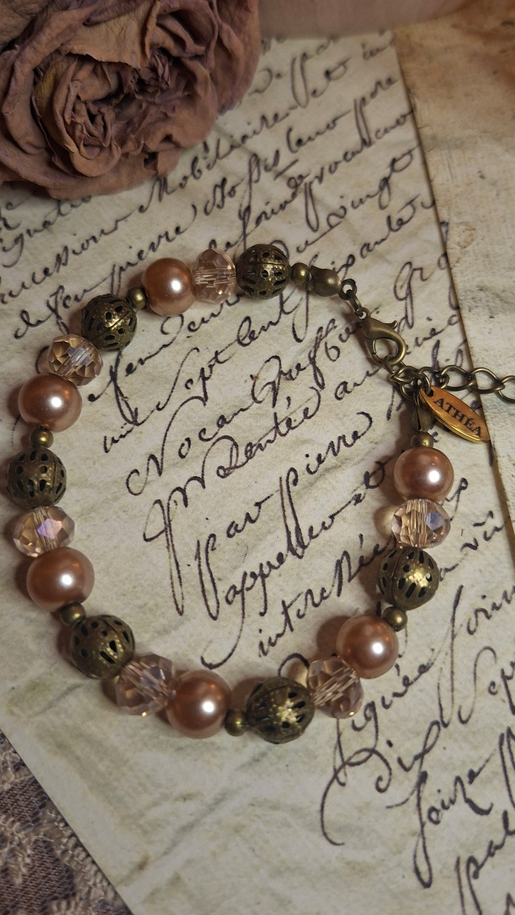 Rosé Perlen Schmuckset – Halskette, Armband & Ohrhänger | Messing & Wachsglasperlen