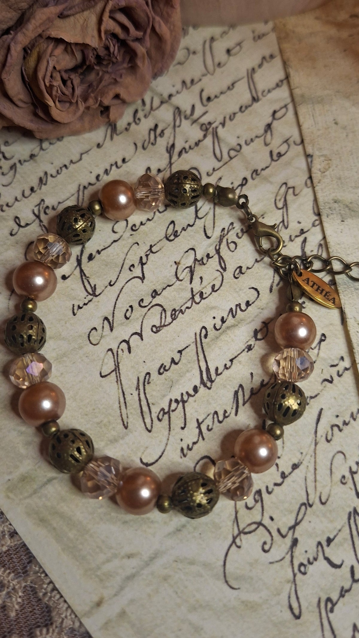 Rosé Perlen Schmuckset – Halskette, Armband & Ohrhänger | Messing & Wachsglasperlen