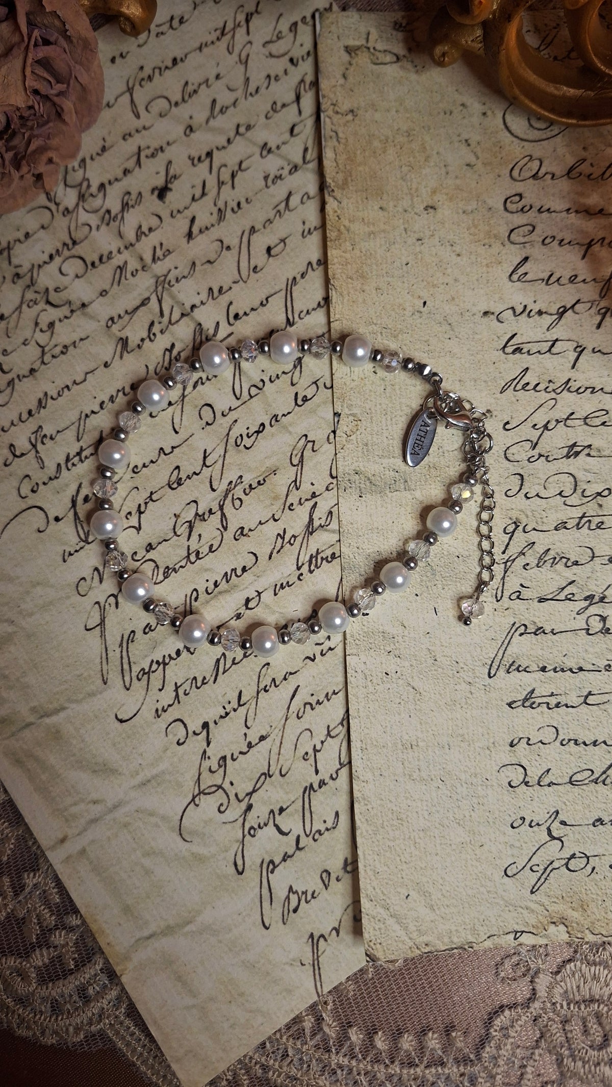 Perlen Armband – Glaswachsperlen & Kristallglas mit Edelstahlverschluss