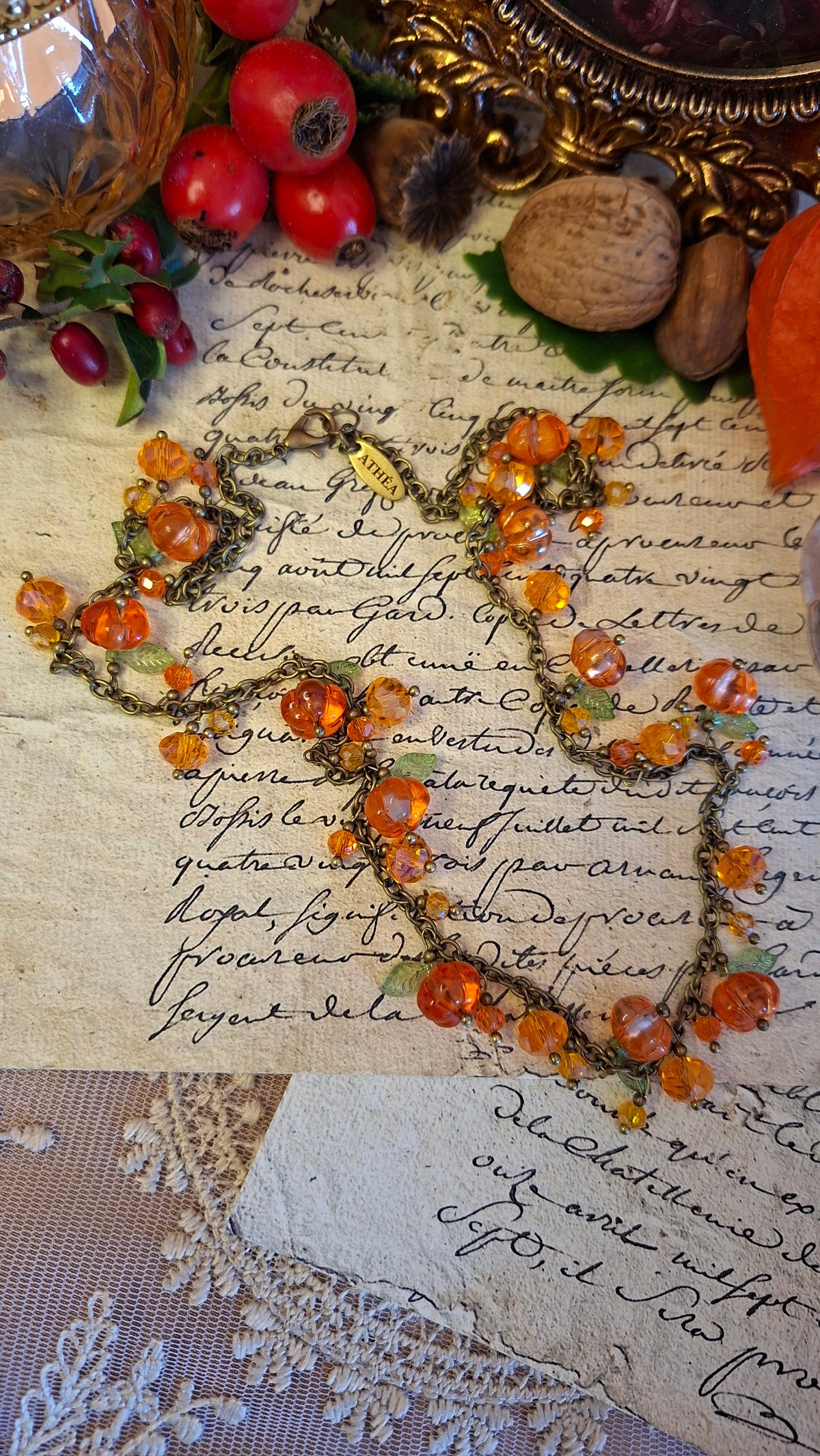 Halskette Herbstzauber mit Kürbis-Glasperlen