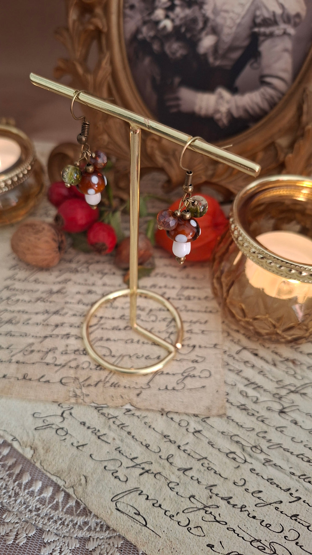 Waldzauber – Ohrringe mit Lampwork-Pilzen